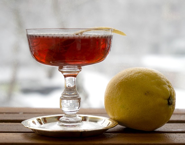 Photo d'un verre de vermouth italien avec un zeste de citron